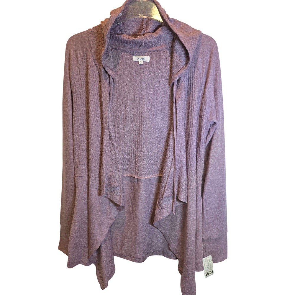 Mudd Open Cardigan Hoodie Sweater Top Waffle Knit Womens Large Purple Pink